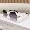 Fashionable rimless hexagonal sunglasses with purple gradient lenses and black-white temples - Gradient Grey