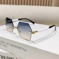 Frameless hexagonal sunglasses with gradient blue lenses and black-white temples - Blue Yellow Gradient (BT154)