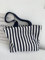 Sac fourre-tout en toile à rayures bleues et blanches avec anses bleu marine - Double Couche Chevrons Bleu Marine