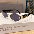 Frameless diamond-cut sunglasses with dark gray lenses and gold logo wide black temples - Solid Grey