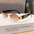 Brown gradient rimless cat-eye sunglasses with diamond-cut edges and gold metal bridge - Gradient Tea