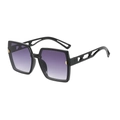 Stylish square oversized sunglasses with gradient purple lenses and cutout metal temples - Black Frame Gradient Gray Lens
