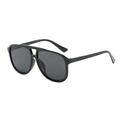 Fashionable pilot sunglasses in gloss black frame with dark grey lenses and double bridge - Black Frame Black Grey Lens