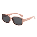 Stylish square pink sunglasses with dark lenses and rectangular silver temple accents - Pink Frame Dark Grey Lens