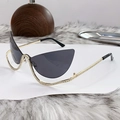 Chic cat eye sunglasses with dark grey lenses and gold rhinestone-studded metal frames - Solid Grey
