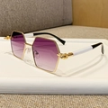Classic square metal sunglasses featuring purple gradient lenses and gold frames - Gradient Grey