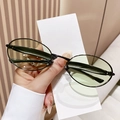 Vintage oval sunglasses with dark green lenses and a minimalist black metal frame - Gunmetal Frame Green Lens (G410)