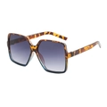 Classic square oversized tortoise shell sunglasses with purple blue gradient lenses - Blue Demi Frame Gradient Gray Lens