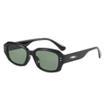 Vintage square sunglasses with black frame, dark green lenses, and silver metal accents - Black Frame Green Lens