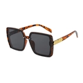 Classic square oversized sunglasses with leopard frame and gold metal temple detail - Leopard Frame Black Grey Lens