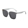 Fashionable oversized square sunglasses with transparent grey frames and woven temple details - Grey Frame / Black Grey Lens