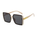 Classic square oversized fashion sunglasses with beige frame and grey lenses on white background - Beige Frame Black Gray Lens