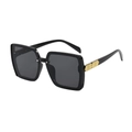 Classic square oversized sunglasses with black frame and gold H-logo metal temples - Black Frame Black Grey Lens