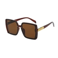 Classic square oversized sunglasses in dark tortoiseshell with brown lenses and gold hardware - Tea Frame Tea Lens