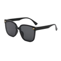 Fashionable oversized square black sunglasses with quilted texture temples and gold accents - Black Frame Black Grey Lens