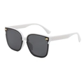 Chic oversized square sunglasses featuring white frames and black lenses with quilted temples - White Frame Dark Grey Lens