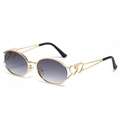 Y2K oval sunglasses with gold metal frame featuring hollow heart temple decorations - Gold Frame Gradient Grey Lens
