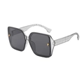 Classic square large frame sunglasses with transparent grey frame and dark grey lenses - Grey Frame / Black Grey Lens
