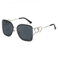 Fashion rimless square sunglasses with dark grey lenses and silver heart-detail metal temples - Silver Frame Black Grey Lens