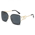 Square gold metal sunglasses with dark gray lenses and double heart cutout temples - Gold Frame Black Grey