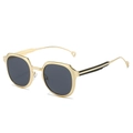 Polished gold irregular sunglasses with dark grey lenses and black enamel detail - Gold Frame Black Grey
