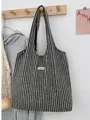 Chic autumn winter oversized wool tote bag with black and white herringbone pattern - Black