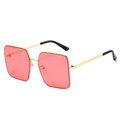 Classic oversized square sunglasses with thin gold metal frame and pink tinted lenses - Gold Frame Pink Lenses