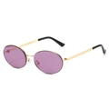 Lunettes de soleil ovales rétro avec monture dorée et verres teintés violets chic - Monture Dorée Verres Violets