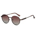 Retro metal oval sunglasses with brown gradient lenses and minimalist slim frame - Bronze Frame/Tea Lens