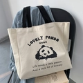 Minimalistische Canvas-Einkaufstasche mit süßem Panda-Druck und schwarzen Trägern - Panda Große Schultertasche