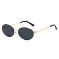 Classic oval sunglasses with gold metal frame and dark gray lenses for daily wear - Gold Frame Black Grey