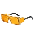 Futuristic punk rectangular sunglasses with metallic gold frames and orange tinted lenses - Gold Frame Orange Lenses