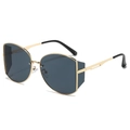 Fashionable oversized metal sunglasses with geometric frames and side shield details - Gold Frame Black Grey