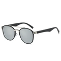 Stilvolle Doppelsteg-Oval-Sonnenbrille mit silbernen Spiegelgläsern und schwarzem Rahmen - Schwarzer Rahmen Silberner Verspiegelter Gläser