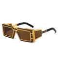 Steampunk sunglasses with gold metal frame, brown lenses and side shields in 45-degree view - Gold Frame Tea Lens