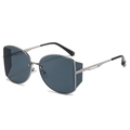 Fashion oversized silver metal frame sunglasses with side shields and dark grey lenses - Silver Frame Black Grey Lens