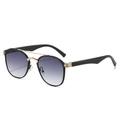 Gafas de sol ovaladas retro con montura negra, doble puente dorado y lentes degradadas - Montura Negra Lente Gris Degradado