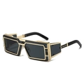 Retro punk square metal sunglasses with unique mesh side shields and black lenses - Gold Frame Black Grey