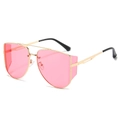 Gafas de sol de aviador doradas de gran tamaño con lentes degradadas rosa de moda - Montura Dorada Lentes Rosas