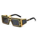 Steampunk rectangular metal sunglasses with black lenses and industrial frames - Light Gold Frame Black Grey Lens