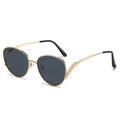 Oversized gold metal sunglasses with diamond-encrusted wave temples and dark lenses - Gold Frame Black Grey