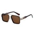 Classic double-bridge square sunglasses with brown lenses and black-gold metal frame - Tea Frame Tea Lens