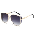 Gafas de sol aviador modernas con doble puente, lentes degradadas púrpuras y protectores - Montura Dorada Lentes Degradadas Grises