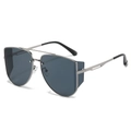 Gafas de sol aviador de metal con doble puente, protectores laterales y lentes grises - Marco Plateado Lente Gris Negro