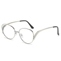 Oversized silver metal frame sunglasses with crystal accents and black temple tips - Silver Frame Clear Lens