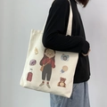 Tragetasche aus Segeltuch im europäischen Stil mit süßer handgemalter Cartoon-Illustration - Reisemädchen Beige