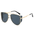 Gafas de sol aviador de doble puente, montura de metal dorado y protectores laterales - Montura Dorada Negro Gris