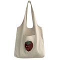Sac fourre-tout en toile minimaliste avec imprimé fraise et poche de rangement - Style Gilet Imprimé Fraise