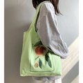 Borsa tote in tela verde menta con stampa a pesca e slogan motivazionale in inglese - Frutto Estivo Verde Matcha Stile Gilet