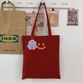 Rode canvas draagtas met oranje smiley en paarse pluche monster sleutelhanger - Rood (Met Hanger)